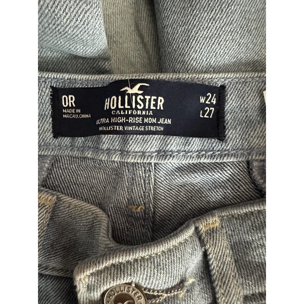 Hollister Jeans‎ Womens 0 Blue Patchwork High Rise Mom Raw Hem Stretch Denim